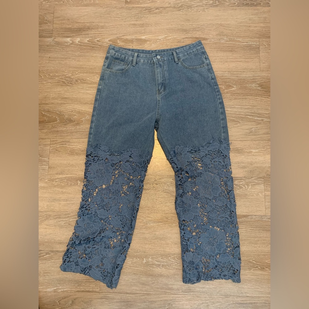 Fashion Jeans Stylish Denim Lace Jeans Size XL